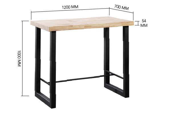 Mesa alta de bar en madera salvaje y patas metálicas