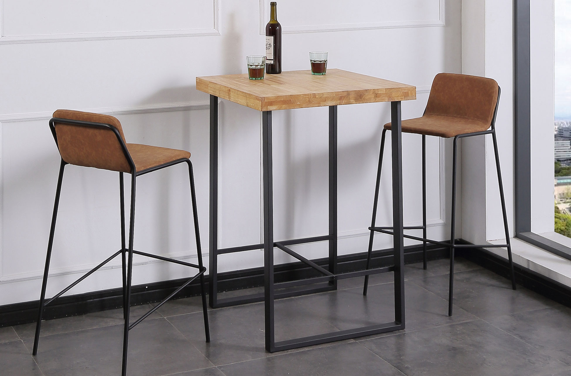 MESA ALTA LOFT 70 x 70 CM ROBLE NORDISH / NEGRO.