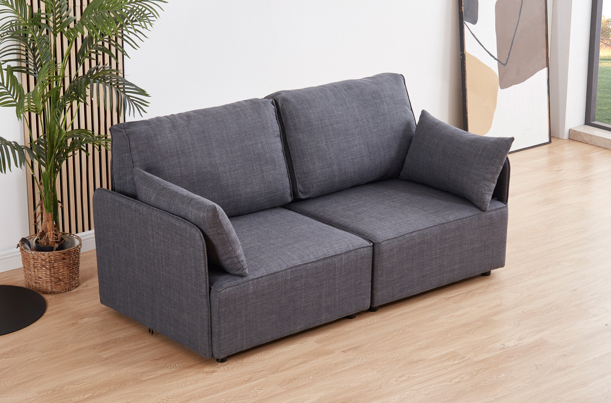 SOFA MODULAR CON BRAZOS MOU 2 PLAZAS TEJIDO GRIS 186 x 93 X 93 CM