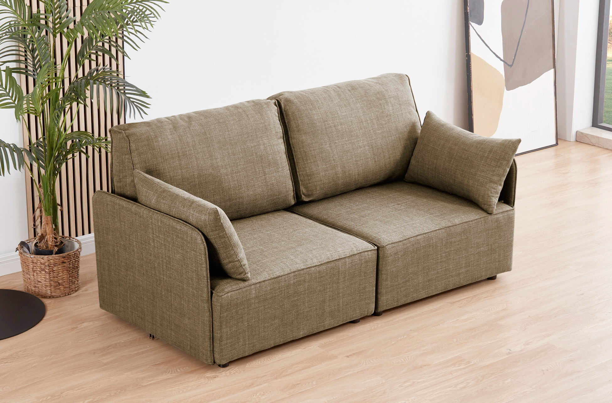 SOFA MODULAR CON BRAZOS MOU 2 PLAZAS TEJIDO BEIGE 186 x 93 X 93 CM