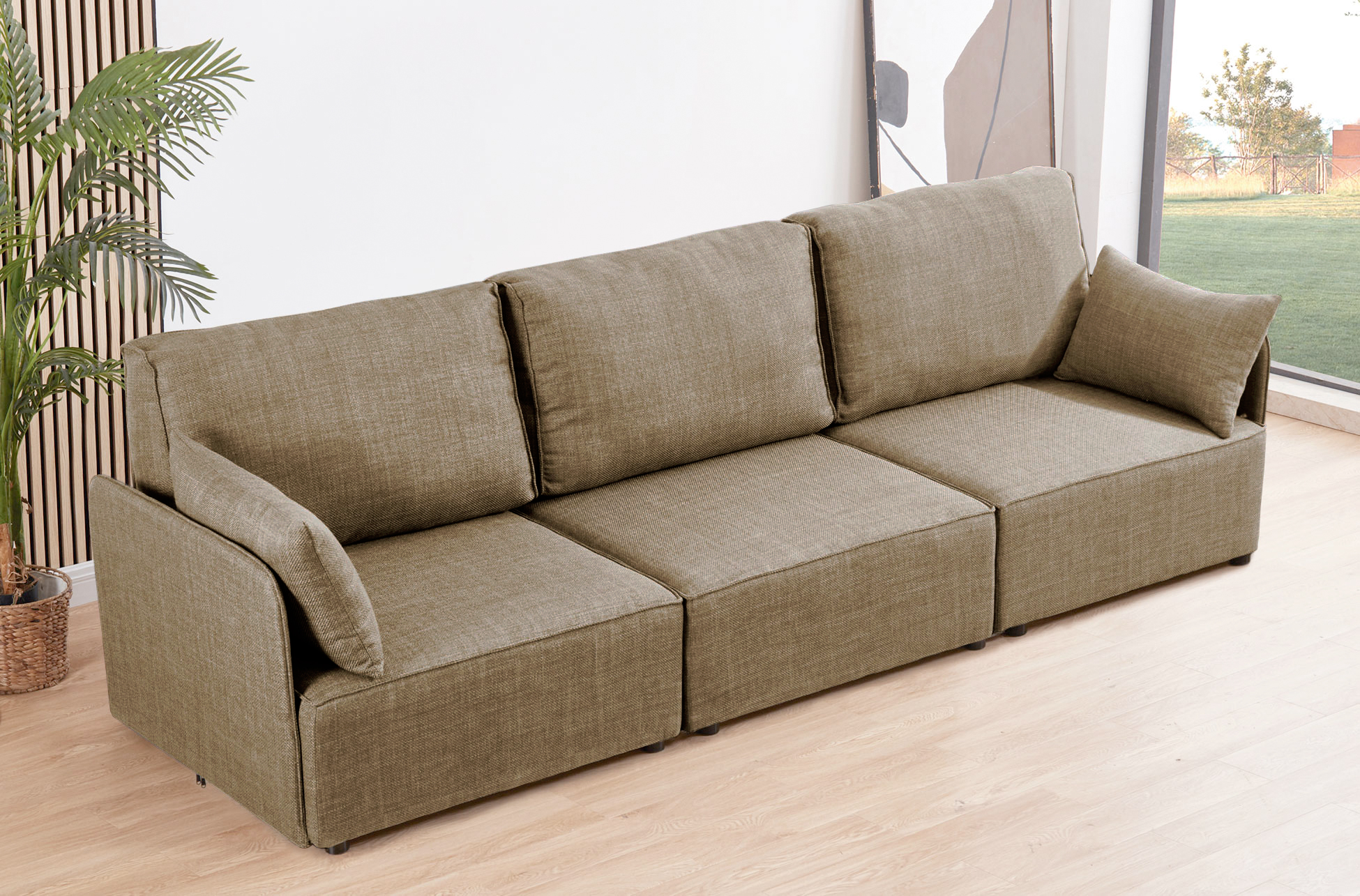 SOFA MODULAR CON BRAZOS MOU 3 PLAZAS TEJIDO BEIGE 276 x 93 X 93 CM